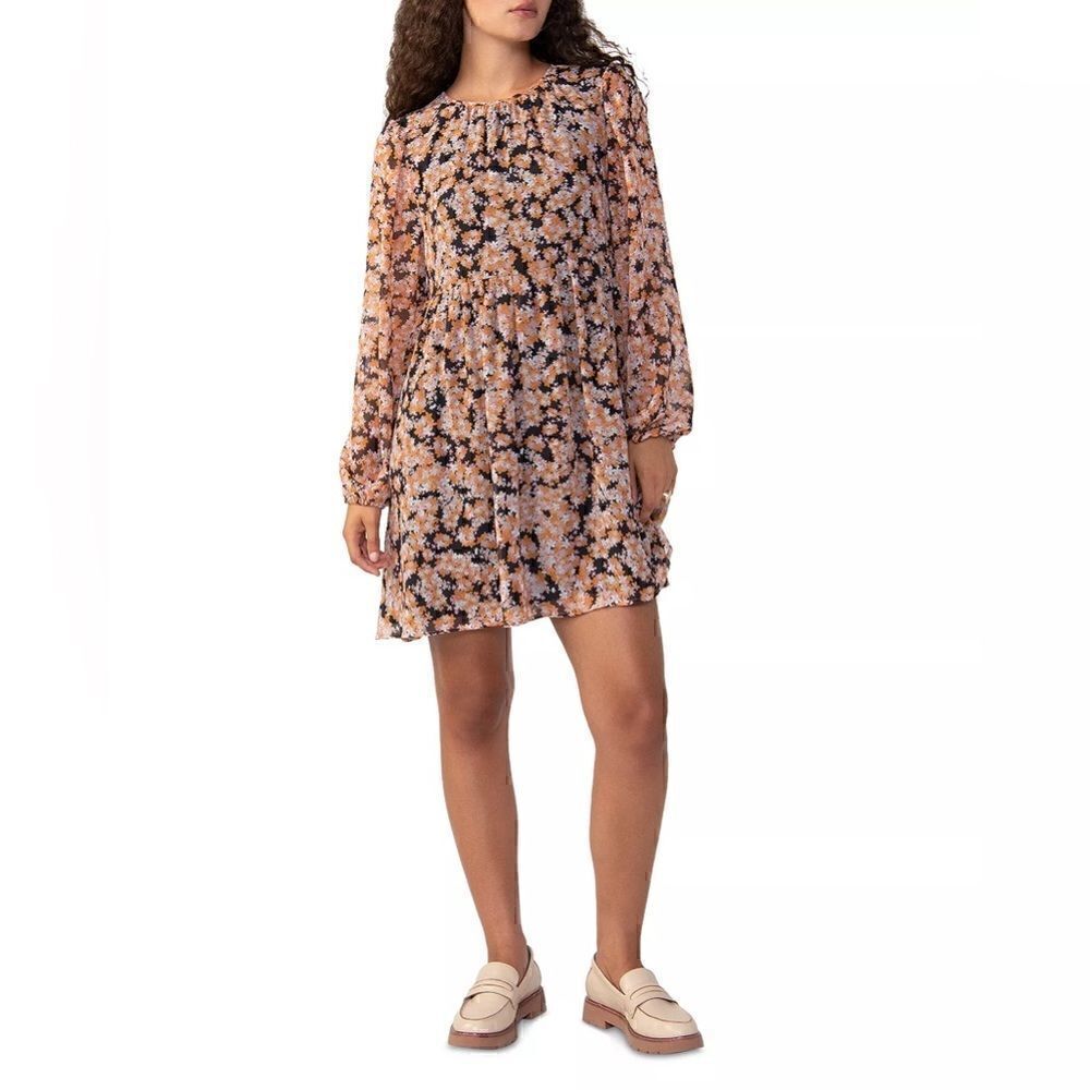 Sanctuary Floral Long Sleeve Babydoll Dress Women's Small Bronze Multi Color M - Picture 2 of 10